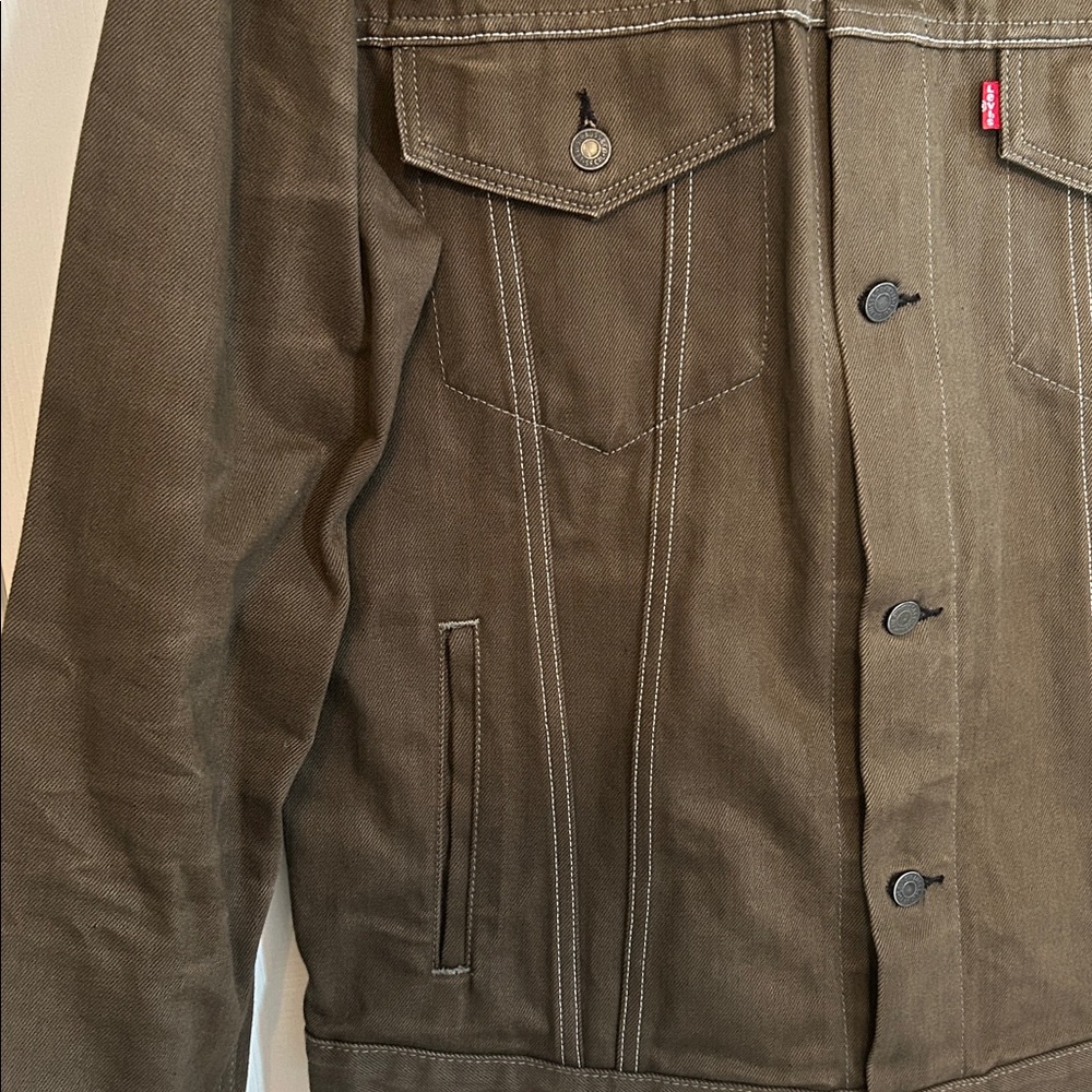 LEVI'S Standard-Fit Olive Green Denim Trucker Jacket XXL - Picture 3 of 8